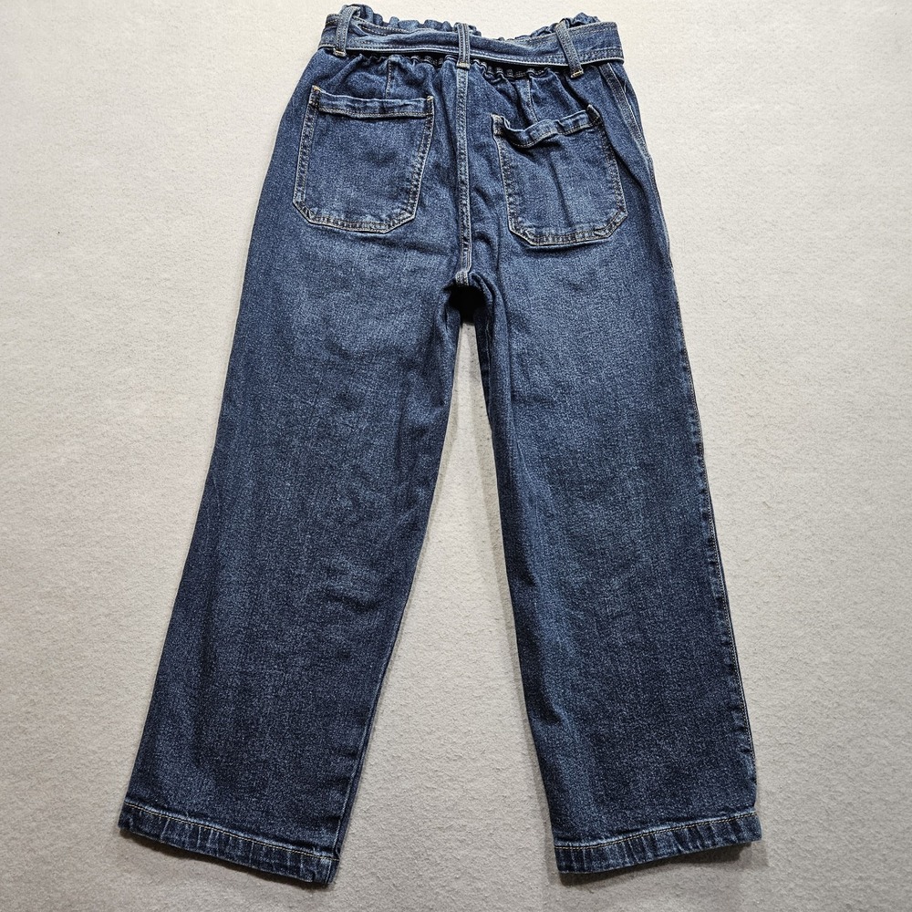 Time & Tru High Waist Paper Bag Jeans Womens 6 Blue Dark Wash w/ Belt Crop Capri - Picture 2 of 11